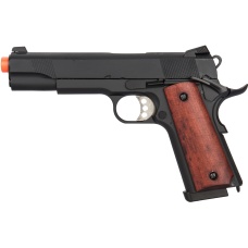 Double Bell Gas Blowback Wood Grip Metal MEU Airsoft Pistol - BLACK