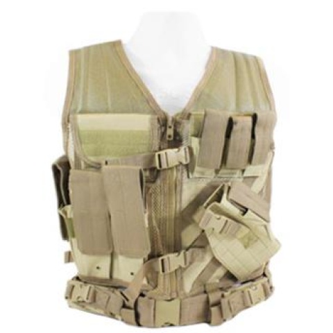 NcStar Military Cross Draw Tactical Vest w/ Integrated Holster - Tan