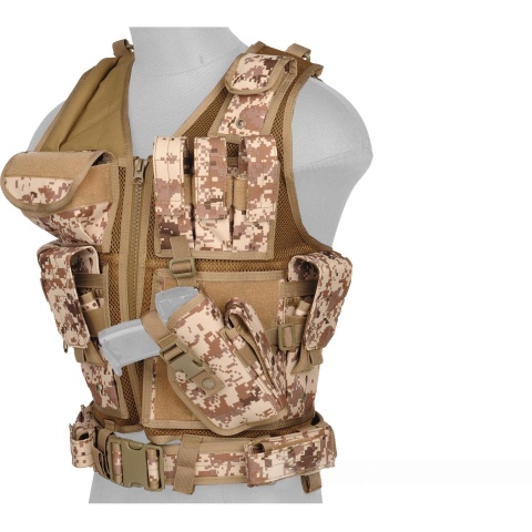 Lancer Tactical 1000D Nylon Airsoft  Combat Vest w/ Holster - DESERT DIGITAL