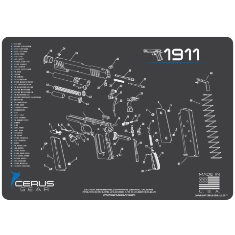 Cerus Gear Schematics for 1911 Promat Pistol Mat - GRAY