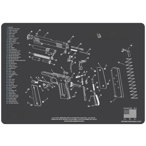 Cerus Gear Schematics for 1911 Promat Pistol Mat - GRAY