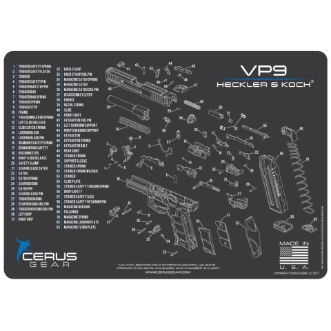 Cerus Gear Schematics for H&K VP9 Promat Pistol Mat - GRAY