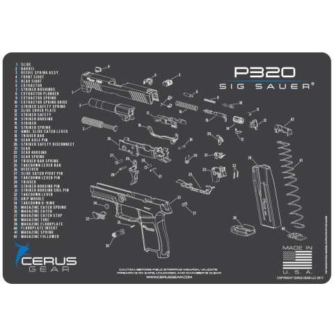 Cerus Gear Schematics for Sig Sauer P320 Promat Pistol Mat - GRAY