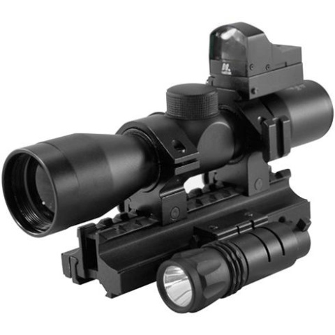 NcStar Tri-Mount 4x30 Scope Combo w/  Micro Red Dot and Flashlight