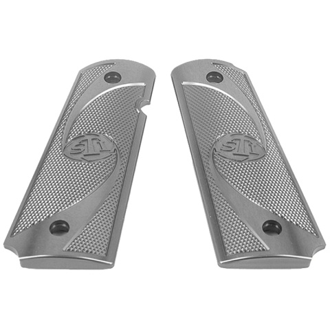 Airsoft Masterpiece STI Styled 1911 Aluminum Grip Plate Type 2 - TITANIUM GRAY