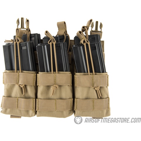 Lancer Tactical Adaptive Hook and Loop Triple Dual Mag Pouch - TAN