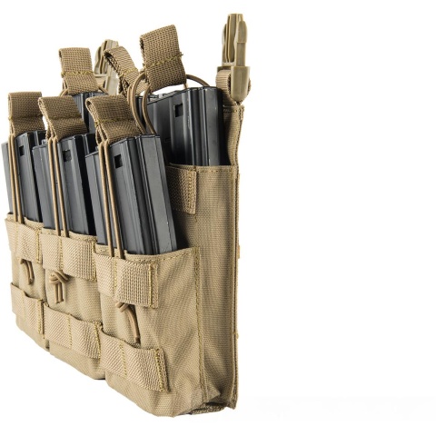 Lancer Tactical Adaptive Hook and Loop Triple Dual Mag Pouch - TAN