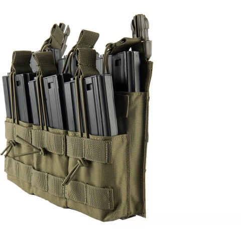 Lancer Tactical Adaptive Hook and Loop Triple Dual Mag Pouch - OD GREEN
