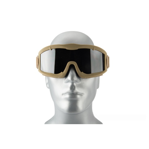 Lancer Tactical AERO Protective Tan Airsoft Goggles - SMOKE/YELLOW/CLEAR LENS