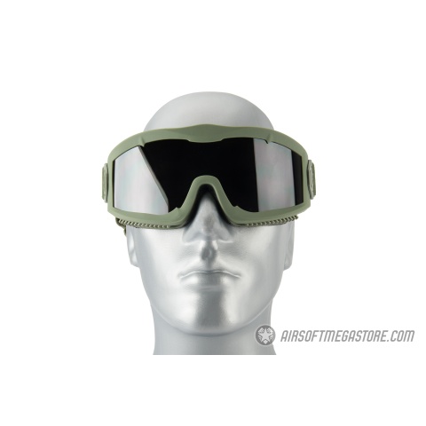 Lancer Tactical AERO Protective OD Green Airsoft Goggles - SMOKE/YELLOW/CLEAR LENS