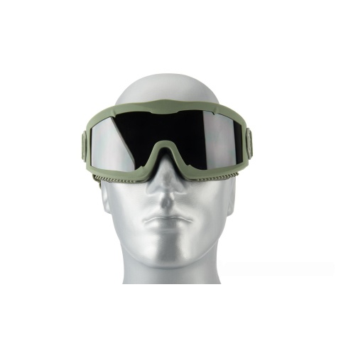 Lancer Tactical AERO Protective OD Green Airsoft Goggles - SMOKE/YELLOW/CLEAR LENS
