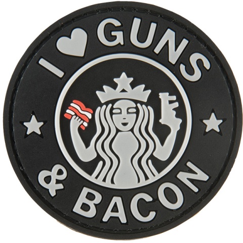 G-Force I Love Guns and Bacon PVC Morale Patch - BLACK / WHITE