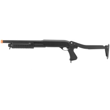 Lancer Tactical Airsoft Shotgun Short Barrel Tri-Burst w/ Folding Stock - BLACK