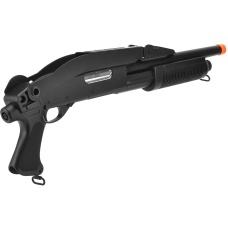 Lancer Tactical Airsoft Shotgun Short Barrel Tri-Burst w/ Folding Stock - BLACK