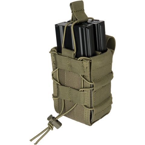 Lancer Tactical 1000D Nylon MOLLE Bungee Double Mag Pouch - OD GREEN