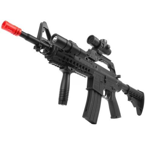 Well Fire MR733 M4 RIS Airsoft Spring Rifle w/ Adjustable Stock, Flashlight, Scope, Vertical Foregrip (Color: Black)