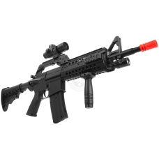 Well Fire MR733 M4 RIS Airsoft Spring Rifle w/ Adjustable Stock, Flashlight, Scope, Vertical Foregrip (Color: Black)