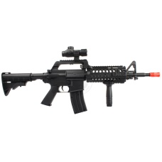 Well Fire MR733 M4 RIS Airsoft Spring Rifle w/ Adjustable Stock, Flashlight, Scope, Vertical Foregrip (Color: Black)