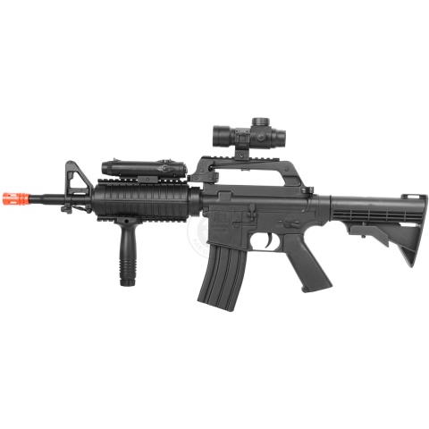 Well Fire MR744 M4 RIS Airsoft Spring Rifle w/ Adjustable Stock, Red Dot, Flashlight (Color: Black)