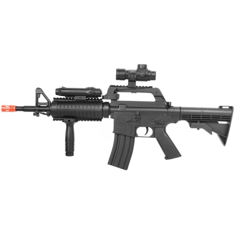Well Fire MR744 M4 RIS Airsoft Spring Rifle w/ Adjustable Stock, Red Dot, Flashlight (Color: Black)
