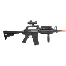 Well Fire MR744 M4 RIS Airsoft Spring Rifle w/ Adjustable Stock, Red Dot, Flashlight (Color: Black)