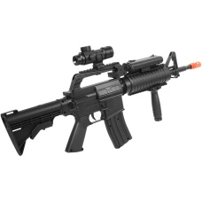 Well Fire MR744 M4 RIS Airsoft Spring Rifle w/ Adjustable Stock, Red Dot, Flashlight (Color: Black)