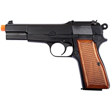 WE Tech Browning Hi-Power Gas Blowback Airsoft Pistol - BLACK/WOOD