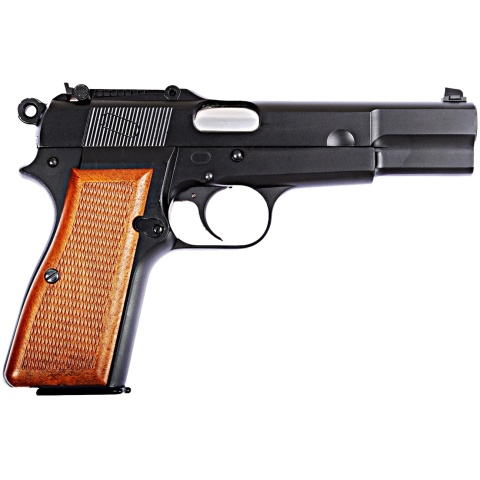 WE Tech Browning Hi-Power Gas Blowback Airsoft Pistol - BLACK/WOOD