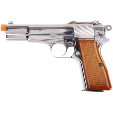 WE Tech Browning Hi-Power Gas Blowback Airsoft Pistol - SILVER/WOOD
