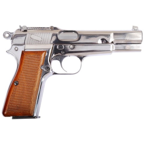 WE Tech Browning Hi-Power Gas Blowback Airsoft Pistol - SILVER/WOOD