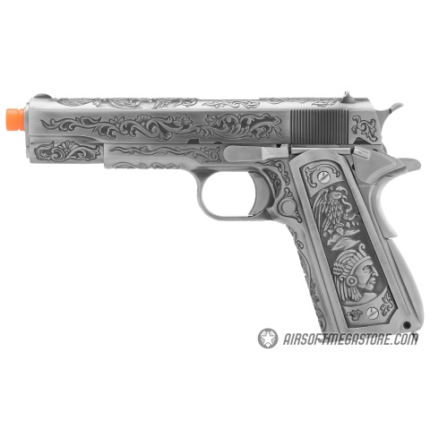 WE Tech Full Metal Gas Blowback Floral Pattern 1911 - SILVER