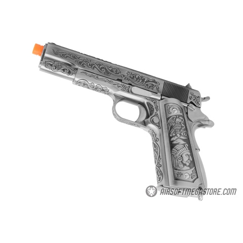 WE Tech Full Metal Gas Blowback Floral Pattern 1911 - SILVER