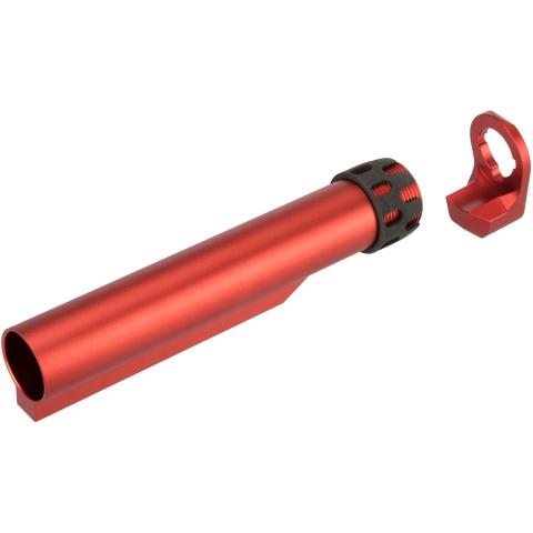 Lancer Tactical Buffer Tube, Extended End Plate, and Enhanced Castle Nut - RED