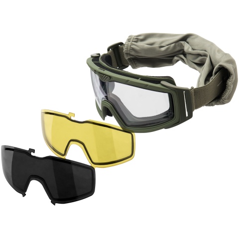Lancer Tactical Rage Protective Green Airsoft Goggles - SMOKE/YELLOW/CLEAR LENS