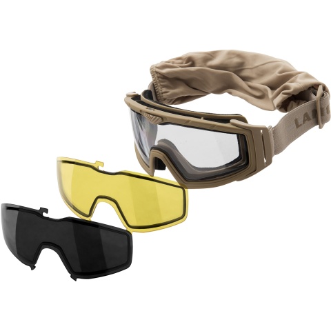 Lancer Tactical Rage Protective Tan Airsoft Goggles - SMOKE/YELLOW/CLEAR LENS