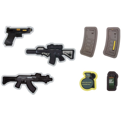 G-Force 7 Pack of Assorted Rifle, Pistol and Grenade Stickers - VARIOUS