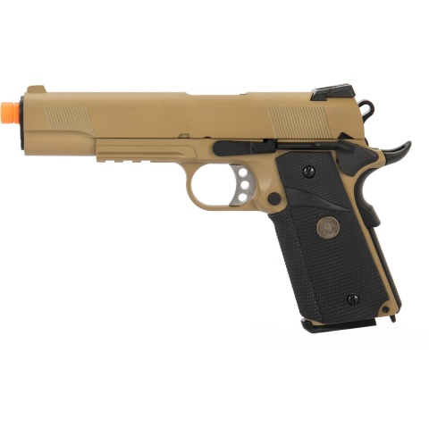 WE Tech 1911 Full Metal MEU Airsoft Gas Blowback Pistol w/ Picatinny Rail - TAN