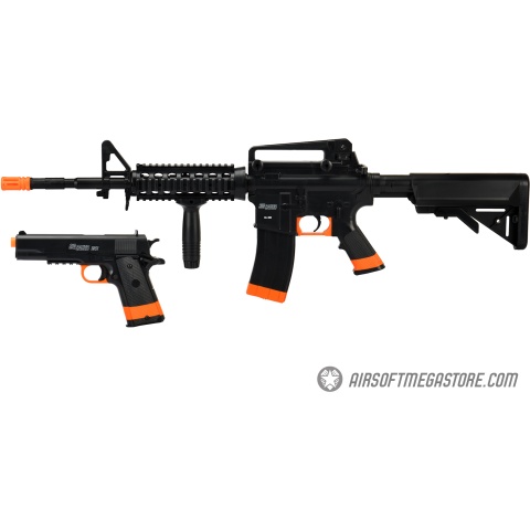 Sig Sauer Patrol  Airsoft Gun Kit with M4 AEG Rifle and pistol and 5000 rounds of BBs - BLACK / ORANGE - DISCONTINUED