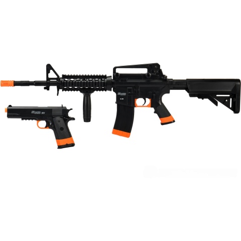 Sig Sauer Patrol  Airsoft Gun Kit with M4 AEG Rifle and pistol and 5000 rounds of BBs - BLACK / ORANGE - DISCONTINUED