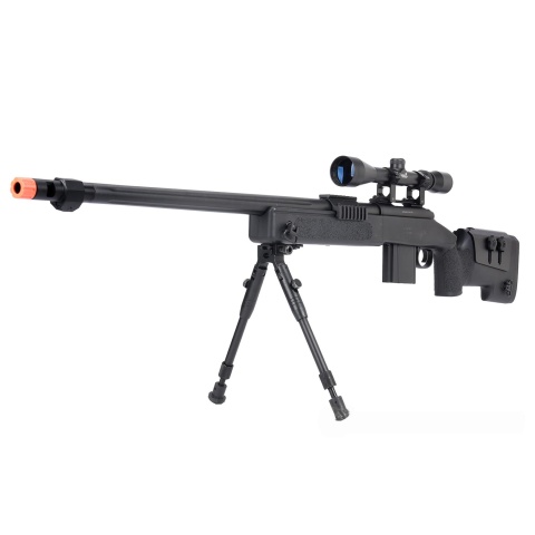 WellFire MB4416 M40A3 Bolt Action Sniper Rifle w/ Scope & Bipod - BLACK