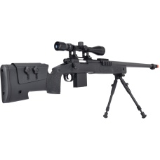 WellFire MB4416 M40A3 Bolt Action Sniper Rifle w/ Scope & Bipod - BLACK