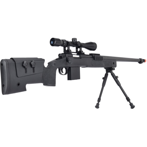 WellFire MB4416 M40A3 Bolt Action Sniper Rifle w/ Scope & Bipod - BLACK