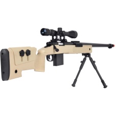 WellFire MB4416 M40A3 Bolt Action Sniper Rifle w/ Scope & Bipod - TAN