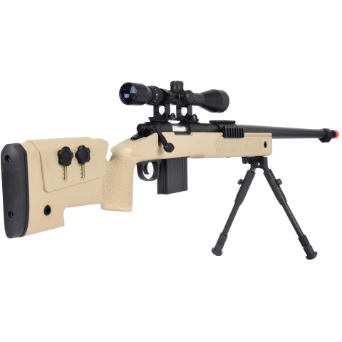 WellFire MB4416 M40A3 Bolt Action Sniper Rifle w/ Scope & Bipod - TAN