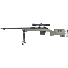 WellFire MB4417 M40A3 Bolt Action Airsoft Sniper Rifle w/ Scope & Bipod - OD GREEN