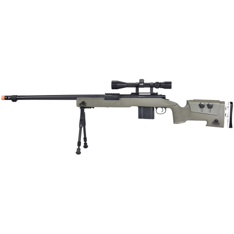 WellFire MB4417 M40A3 Bolt Action Airsoft Sniper Rifle w/ Scope & Bipod - OD GREEN