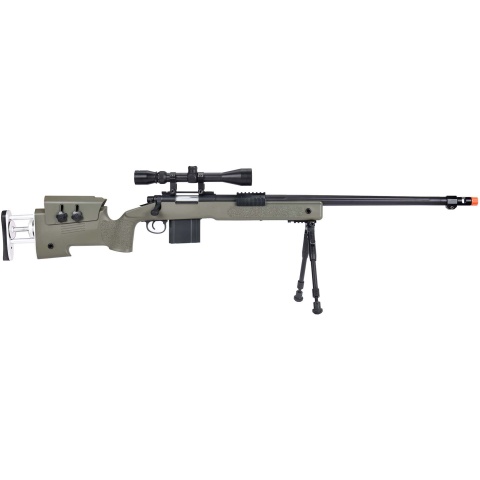 WellFire MB4417 M40A3 Bolt Action Airsoft Sniper Rifle w/ Scope & Bipod - OD GREEN