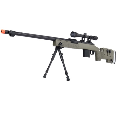 WellFire MB4417 M40A3 Bolt Action Airsoft Sniper Rifle w/ Scope & Bipod - OD GREEN