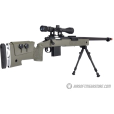 WellFire MB4417 M40A3 Bolt Action Airsoft Sniper Rifle w/ Scope & Bipod - OD GREEN