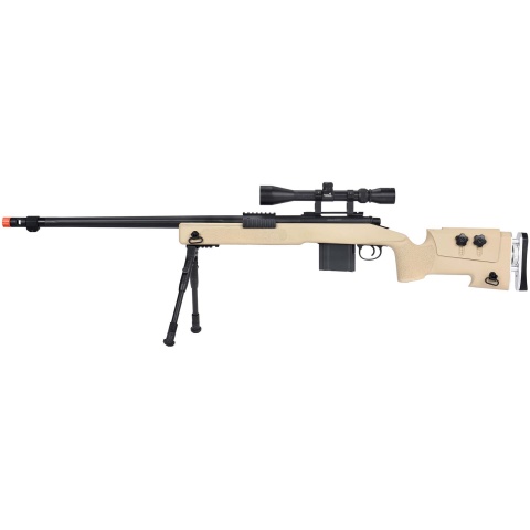 WellFire MB4417 M40A3 Bolt Action Airsoft Sniper Rifle w/ Scope & Bipod - TAN
